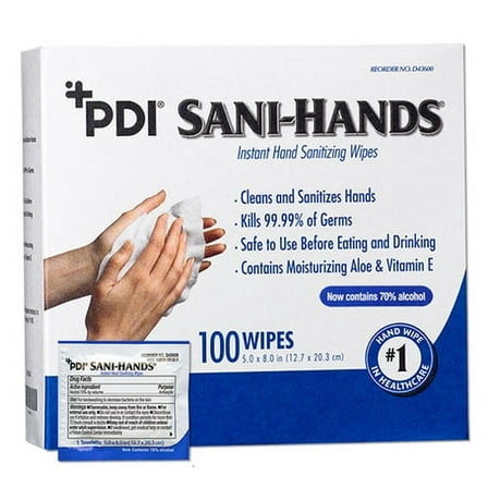 PDI D43600 Sani-Hands Instant Hand Sanitizing Wipes 5" X 8" 100/Pk