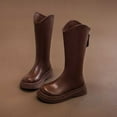 thumbnail image 2 of LYHaoo Winter Boots Girls Knee High Mid Calf Riding Boots Warm Faux Lined Snow Boots For Toddler Sizes 12 Brown(6-7 Years), 2 of 5