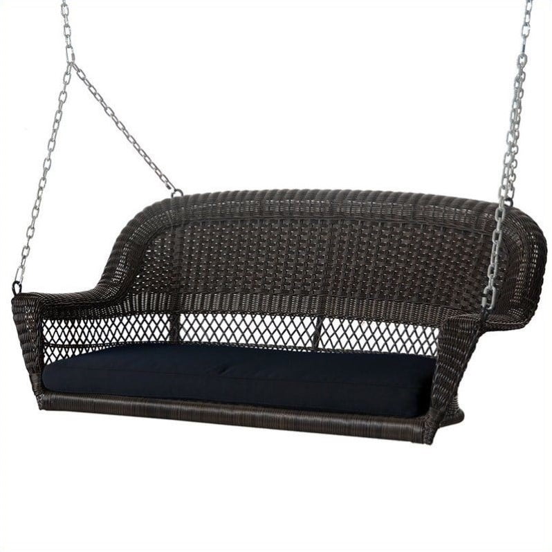Jeco Wicker Porch Swing in Espresso with Black Cushion by Jeco Inc.