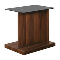 Liam 22 Inch Square Side End Table Brown Wood Pedestal Base Glass Top - Saltoro Sherpi