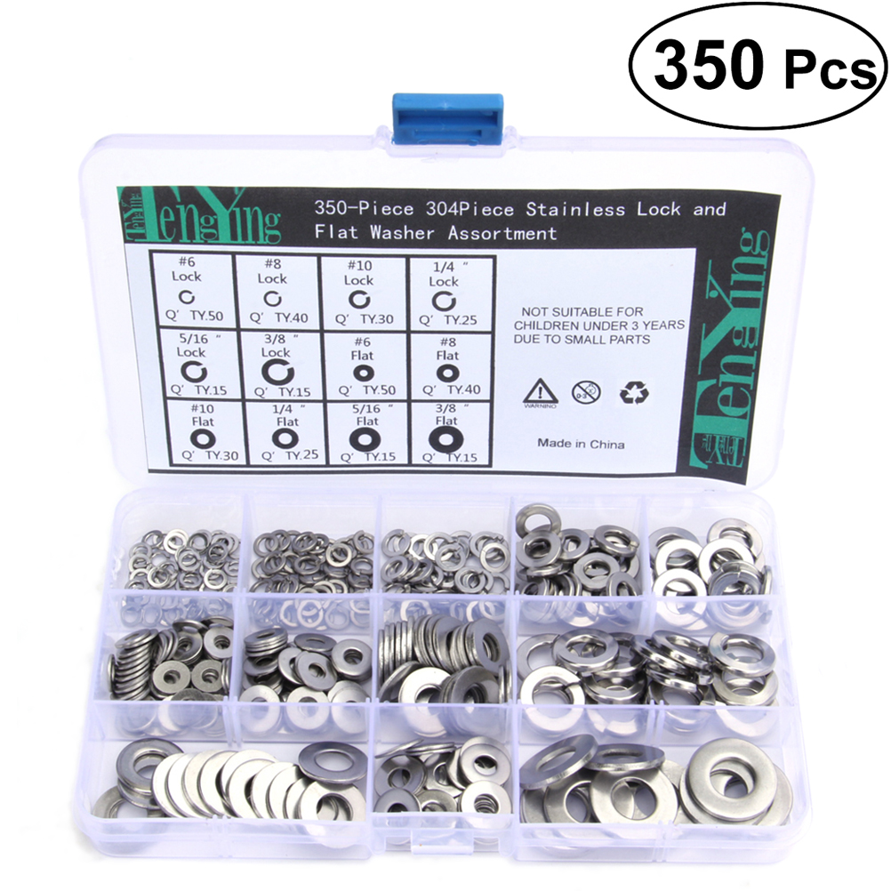 350Pcs Stainless Steel Washers Split Lock Spring Washers Screw Gasket