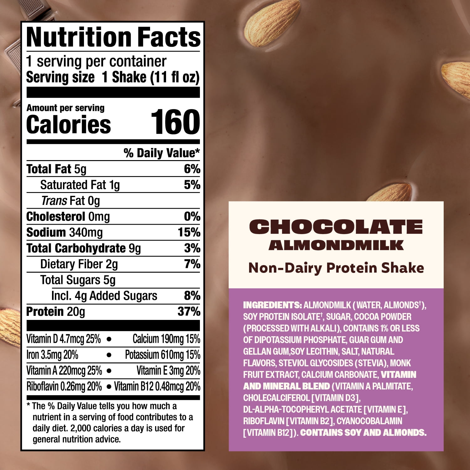 Premier Protein Almond Milk Shake, Chocolate, 20g Protein, 11 Fl Oz, 4 Ct