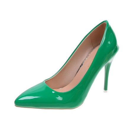 hopeusnice Clearance Women s Pointed Toe High Heels Pumps Patent Leather Stilettos Heel Dress Shoes Office Work Party Wedding Shoes Comfortable Formal Footwear Green 39