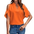 thumbnail image 2 of Womens Short Sleeve Tops Women's Solid Color V Neck Off The Shoulder Loose Chiffon T Tops for Women, 2 of 6
