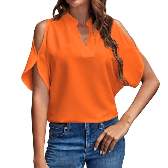 T Shirts For Women Womens Tops Solid Color V Neck Off The Shoulder Loose Chiffon T Top