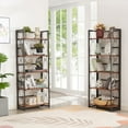 thumbnail image 7 of VECELO 5-Tier Folding Bookcase Storage Organizer, Wooden Bookshelf with Metal Frame for Bedroom, Living Room and Home Office, Brown, 7 of 7