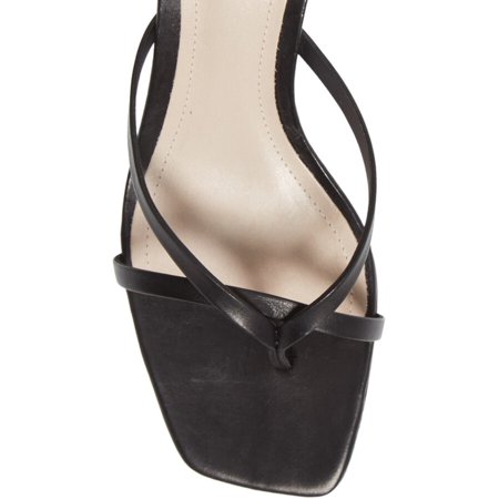 

SCHUTZ Womens Black Chain Link Hardware Ankle Strap Sanny Square Toe Kitten Heel Buckle Leather Dress Thong Sandals 7.5 B