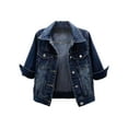 thumbnail image 2 of Kaerm Short Denim Jacket Shirt for Women 3/4 Sleeve Classic Wash Jean Trucker Jackets Cropped Coats Dark Blue 4XL, 2 of 3