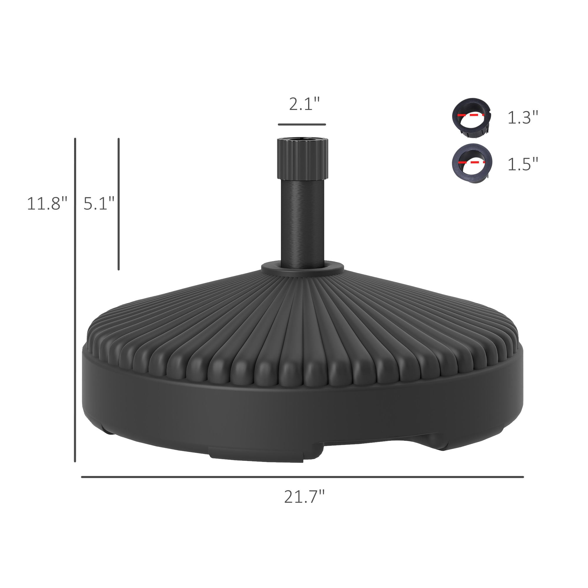 Dranite Round Patio Umbrella Base Holder, Heavy Duty Outdoor Umbrella Stand Base, Filled Up to 62lbs with Sand or 51lbs with Water for Garden, Poolside, Black