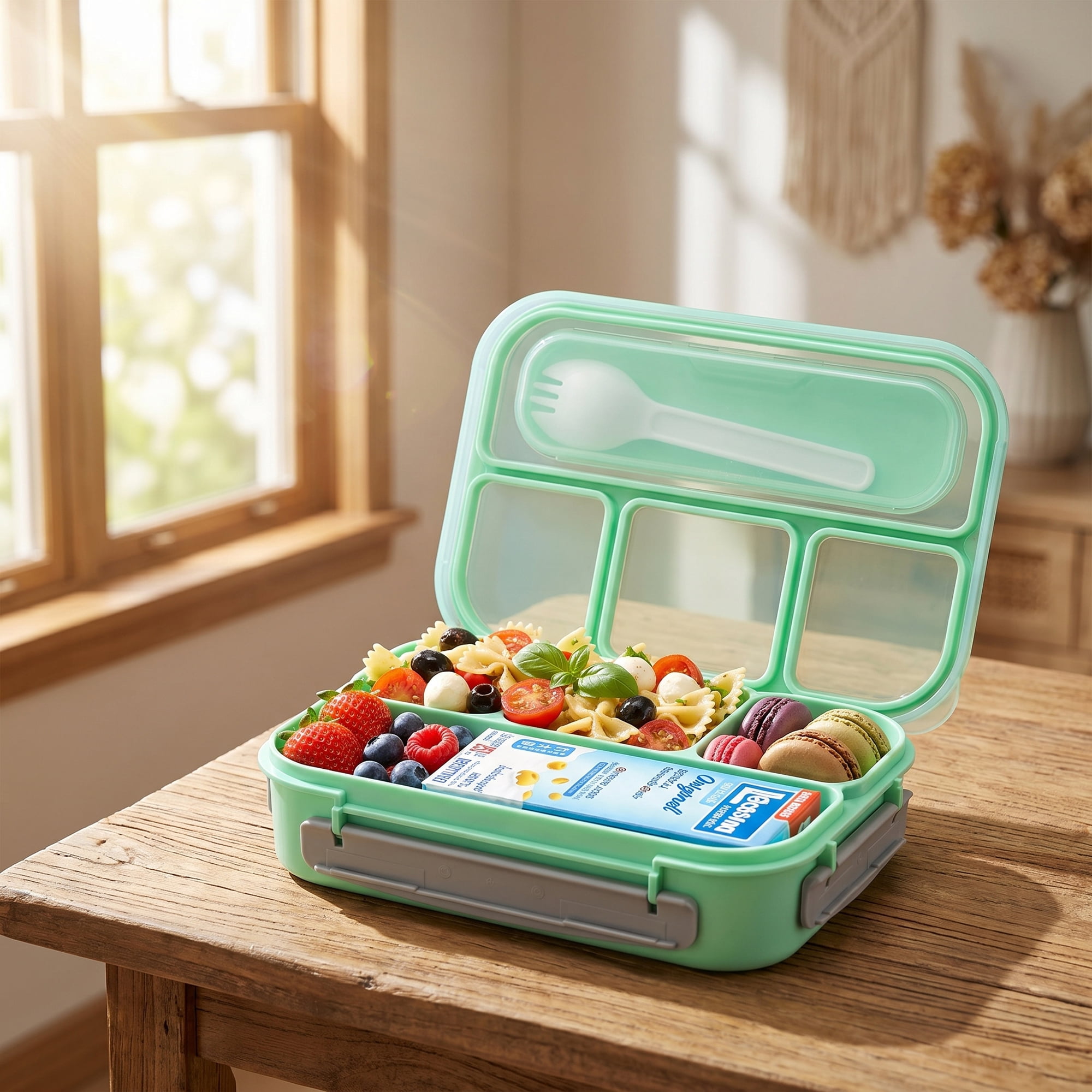 Unique Bargains 1.3L Leak-Proof Meal Prep Container Adult Lunch Bento Box Green-2
