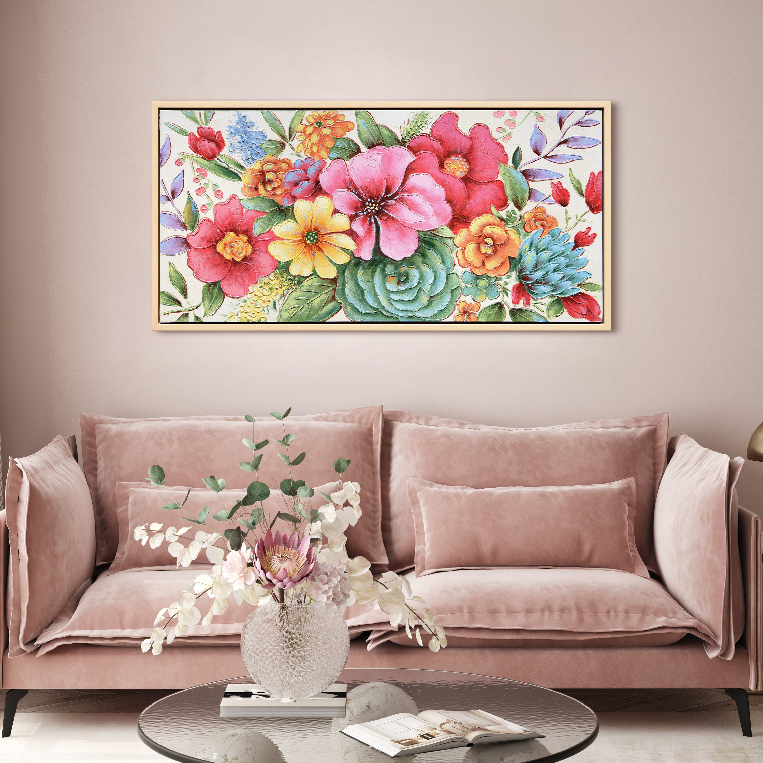 Floral Symphony Heavily Textured Hand Painted Framed Canvas Wall Art