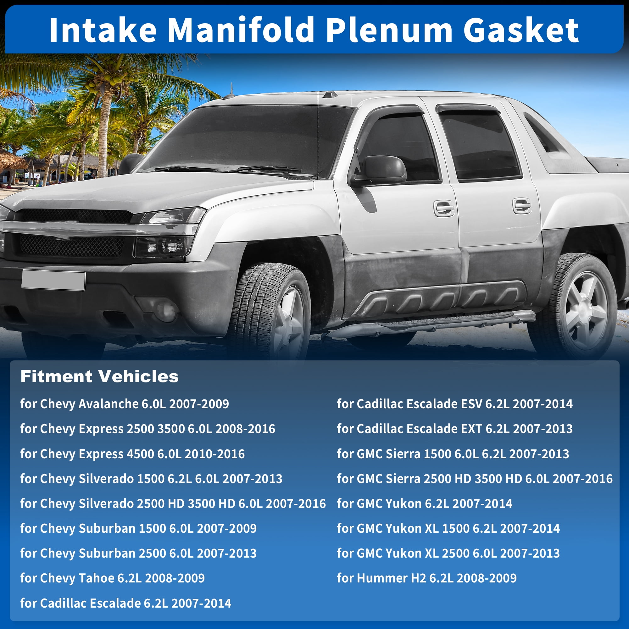 MS97126/MS25702VR/MS19598 Upper Intake Manifold Plenum Gasket for Chevy Silverado for GMC Sierra 1500 2500 3500 HD 6.0L 2007-2013 for Cadillac Escalade 6.2L 2007-2014