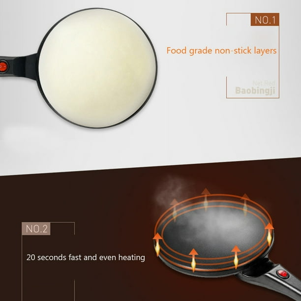 Crepera Eléctrica Máquina eléctrica para hacer crepes, con mango cómodo, para desayuno, pizza (negro UE) Tmvgtek Libre de BPA