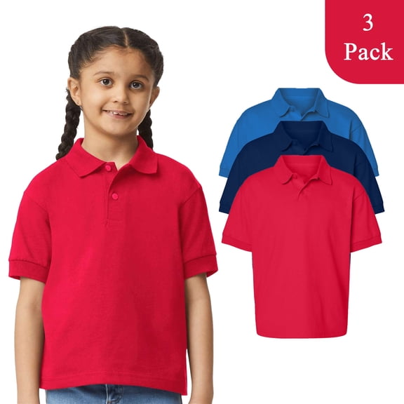 Gildan Youth DryBlend Jersey Polo Shirt, Moisture-Wicking Short Sleeve Collared Shirt, Mix Color, 3-Pack, Size-S