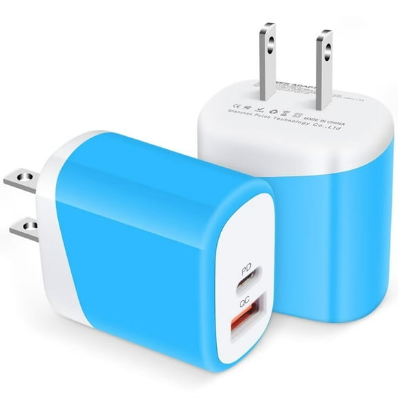 USB C Block Charger,2PCS ABCPOW 20W PD Type C Charger Block QC3.0 Dual USB Wall Charger Adapter Plug USB C Brick Power Delivery Fast Charge Quick Charging Charger Block,Blue