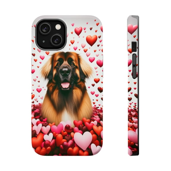 DistinctInk Tough Case for Apple iPhone 14 (6.1" Screen), Compatible with MagSafe Charging - Valentine's Day Leonberger