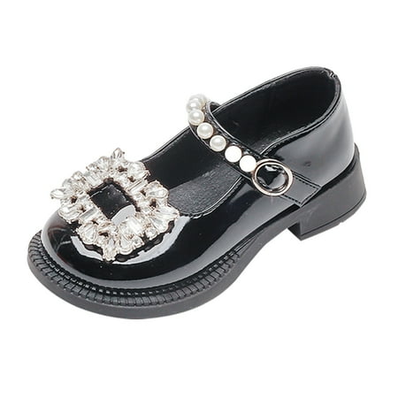 

Toddler Sandals Girl Leather Rhinestones Design Soft Round Toe Princess Dress Flat Shoes 27 (3.5 Years-4.5 Years)