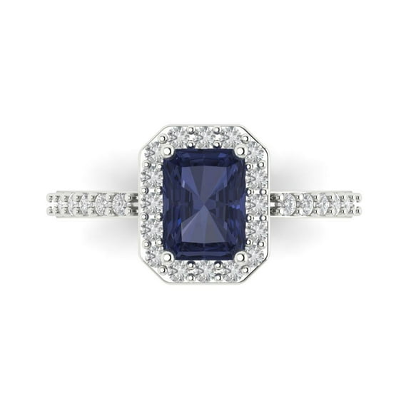 Clara Pucci 14K White Gold 1.92ct BlueSapphire Solitaire with Accents Ring