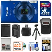 Angle View: Canon PowerShot Elph 190 IS Wi-Fi Digital Camera (Blue) with 32GB Card + Case + Battery & Charger + Flex Tripod + Kit
