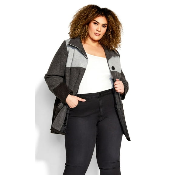 Avenue Women's Plus Size Colour Block Stripe Button Up High Neck Jacket