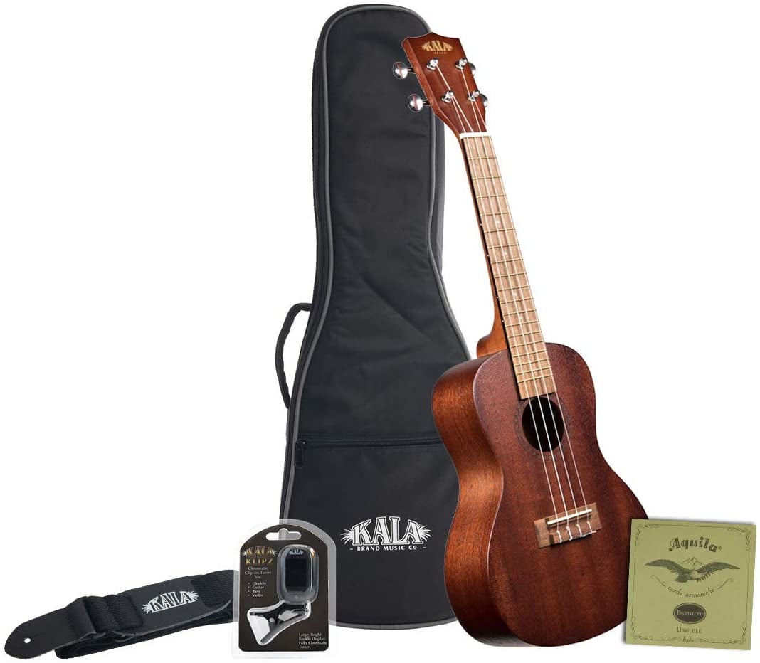 Kala KA-15 Concert Ukulele Bundle Included Gig Bag, Tuner, Strap and String, Natural Mahogany