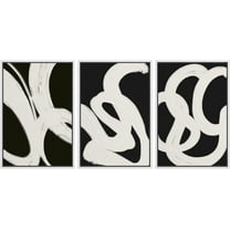 Wall26 Framed Prints Canvas Wall Art Set of 3 Black & White Paint Stroke Landscape Abstract Geometric Illustrations Decorative Bohemian Multicolor Home Wall Decora - White 16"x24"x3