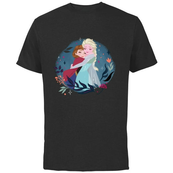 Disney Frozen Anna and Elsa Sister Hug - Short Sleeve Cotton T-Shirt for Adults - Customized-Black