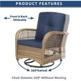 thumbnail image 2 of SOCIALCOMFY 3-Piece Patio Wicker Conversation Bistro Set, Rattan Gliding Rocking Swivel Chairs with Cushion and Glass Top Side Table Outdoor Furniture Sets for Garden Backyard, Navy Blue, 2 of 7