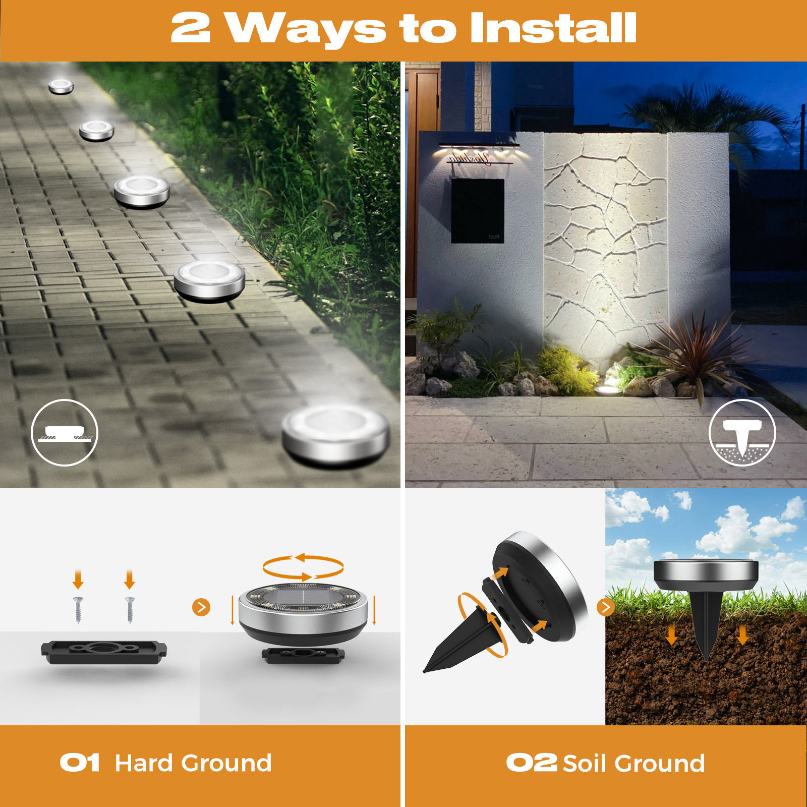 12 Pack Solar Ground Lights,8LED Solar Lights Outdoor Garden IP44, Pathway Lights Solar Powered in-Ground Lights, Disk Lights Landscape Lighting for Lawn Patio Yard Driveway, Cool White