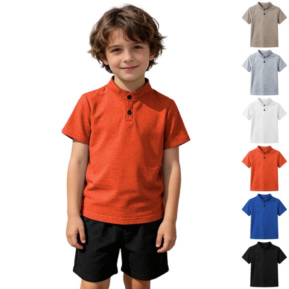 Bigetiay Boys Short Sleeve Shirt with Stand Collar Summer Casual Comfortable Athletic Top for Kids and Toddlers 6-7 Years