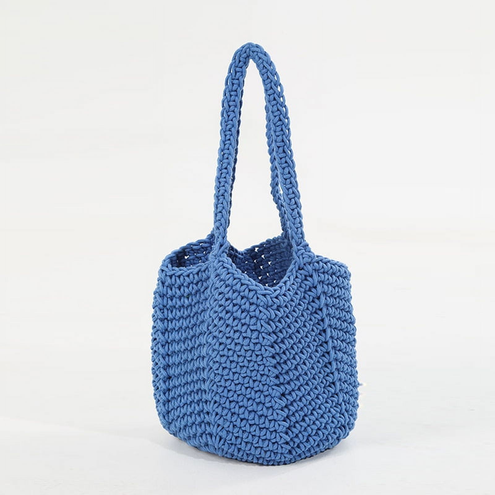 HMSHA Retro Single Shoulder Cotton Thread Woven Bag, New Crochet Woven Handbag, Beach Vacation Beach Bag