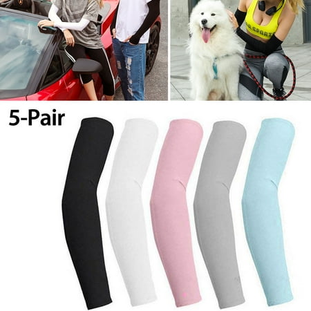 Drive Long Ball - 5 Pair UV Protection Cooling Arm Sleeves 5 Colors- UPF 50+ Men & Women Long Sun Sleeves for Cycling, Driving, Running, Basketball, Football & Outdoor Activities