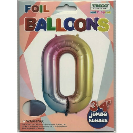 Rainbow Number 0 Balloon 34"