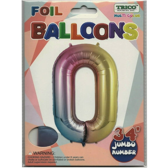 Rainbow Number 0 Balloon 34"