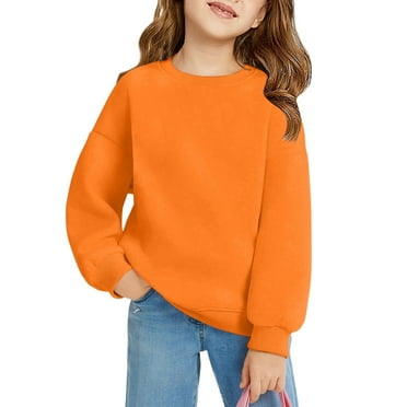 YOUYEDIAN Girls Oversized Crewneck Sweatshirts Kids Fashion Fleece Drop Shoulder Pullover (Saffron, 8-9 Years)