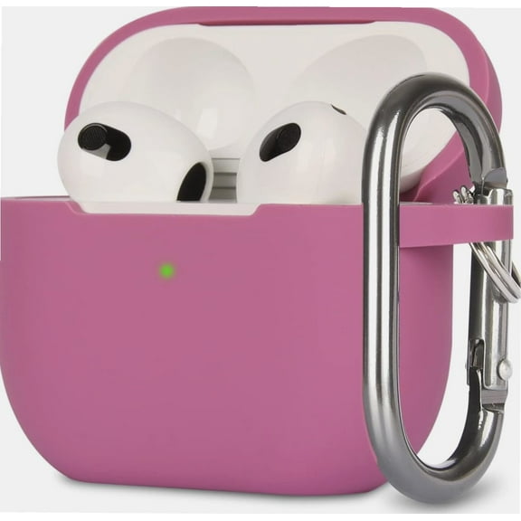 Case Cover Compatible with Airpods 3, Soft Silicone Skin Case Cover Shock-Absorbing Protective Case for Airpods 3rd Generation with Carabiner, Front LED Visible, Rose Pink