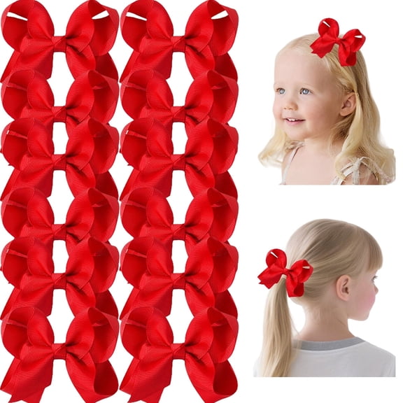 JoyBowie 12 Pack 3 Inch Red Hair Bows for Girls, Grosgrain Ribbon Bows with Alligator Clips for Toddlers, Kids, Daily Wear, School Uniforms and Party Accessories
