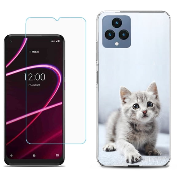 Slim-Fit Gel TPU Fashion Phone Case for T-Mobile Revvl 6 5G, with Tempered Glass Screen Protector, by OneToughShield ® - Kitty Cat