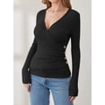 thumbnail image 2 of KYGABAK Long Sleeve ShirtsV Neck Tops for Women Sexy Sweater V Neck Ribbed Knit Slim Fit Wrap Top 2025 Fall Casual Fashion Clothes,Black S, 2 of 7