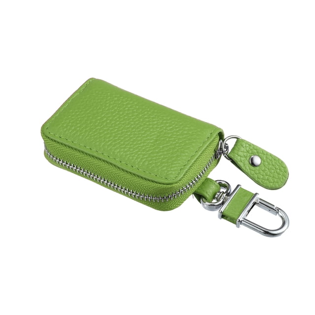 Unique Bargains Car Key Case Faux Leather Zipper Multifunctional Car Fob Key Case for Auto Remote Key Green