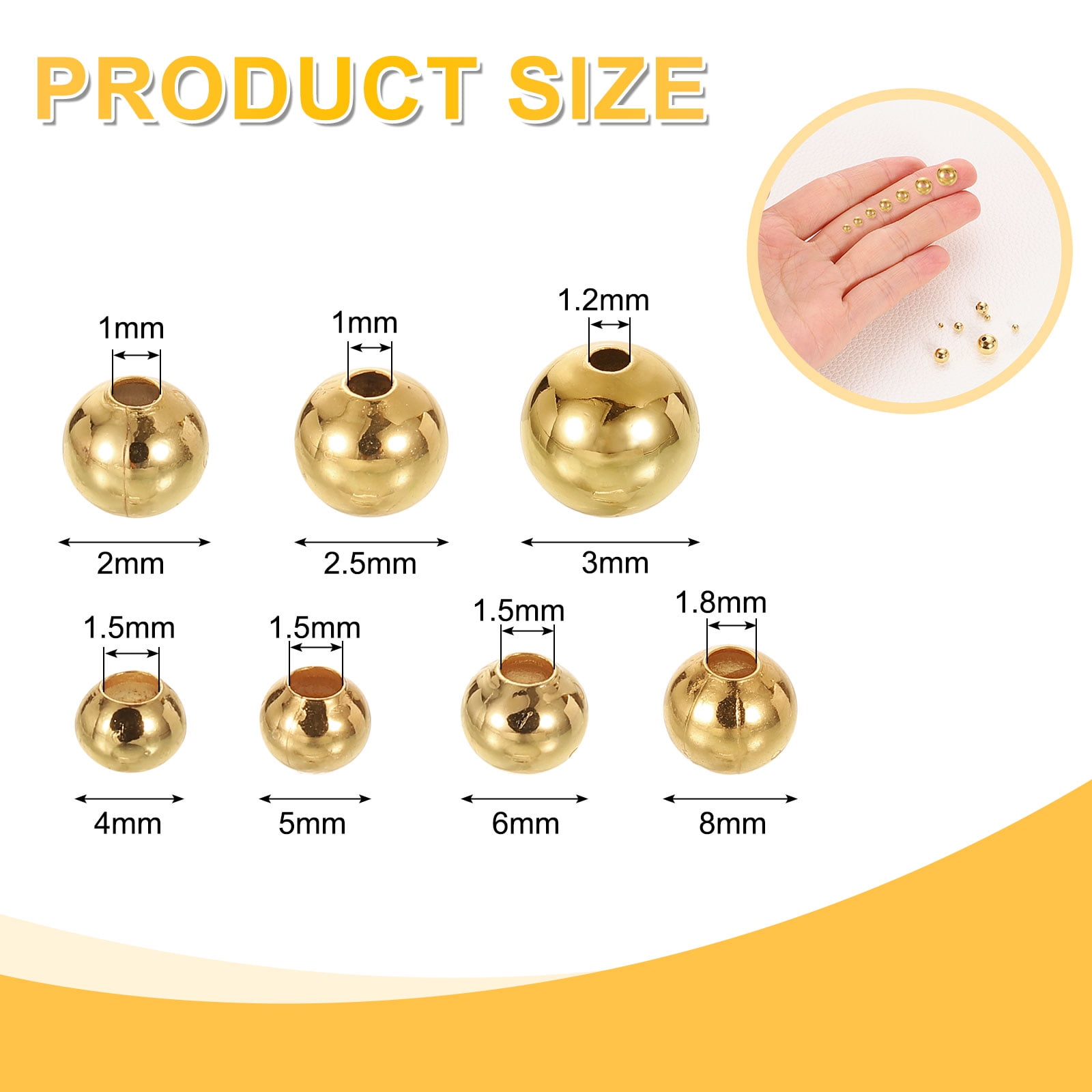 Uxcell 200pcs Spacer Beads, 6mm Round Filled Spacer Beads, Seamless Smooth Brass Loose Beads for Bracelets Necklaces Earrings Crafts Bulk Supplies, Champagne Gold Tone