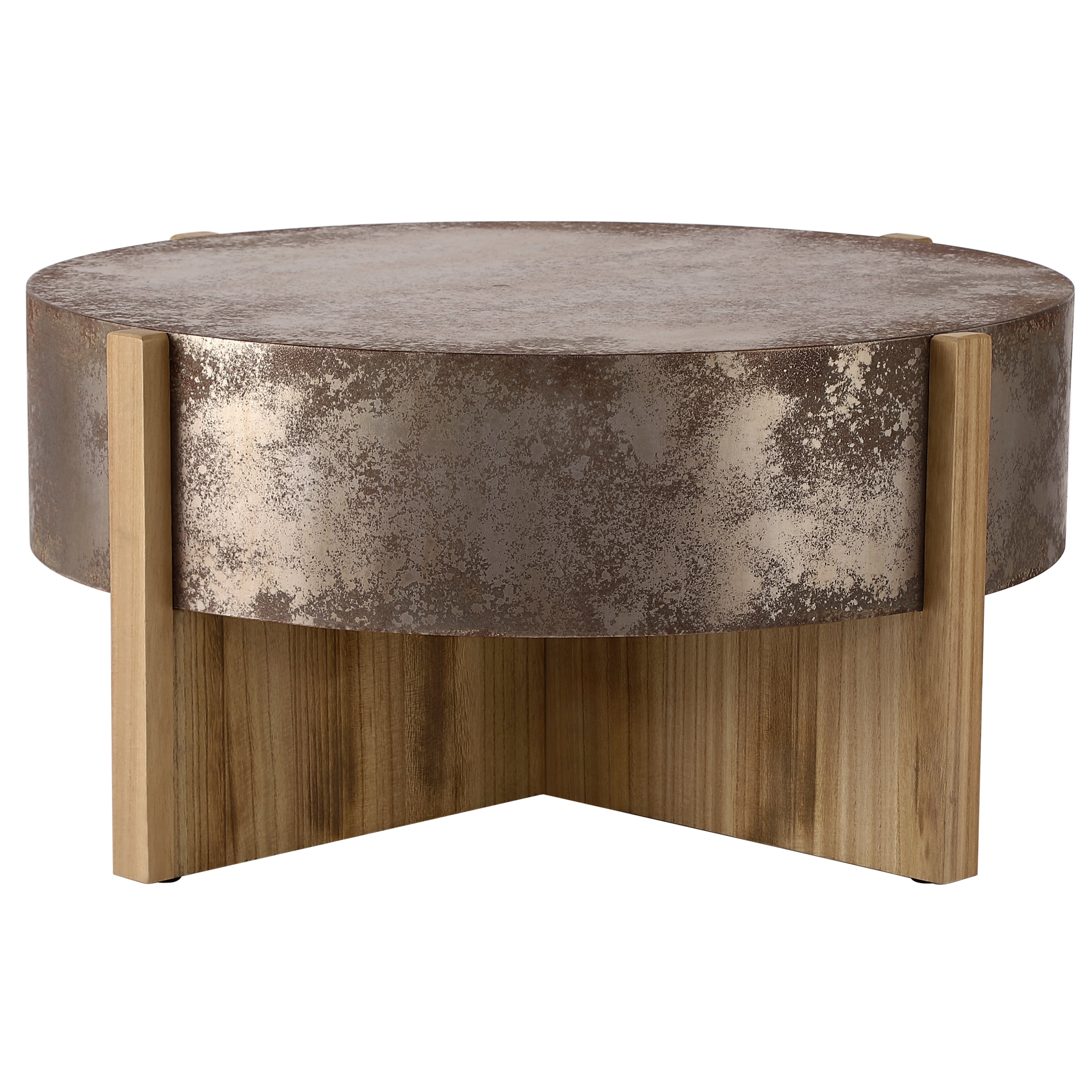 Euroco Round Coffee Table, 31.3" Modern Accent Tea Table with Burnt Wood Legs, Circle Center Table for Living Room,Easy Assembly, Natural