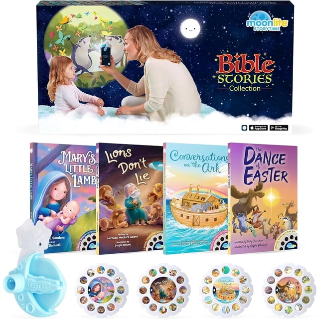 Colección Moonlite de historias bíblicas para niños (paquete de 4) con carretes