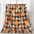 thumbnail image 2 of Fall Fuzzy Blanket Plaid Pumpkin Leaves Throw Blanket Orange Black Soft Cozy Flannel Blanket for Autumn Thanksgiving Home Bed Sofa Couch Chair, 50 x 60 Inch, 2 of 6