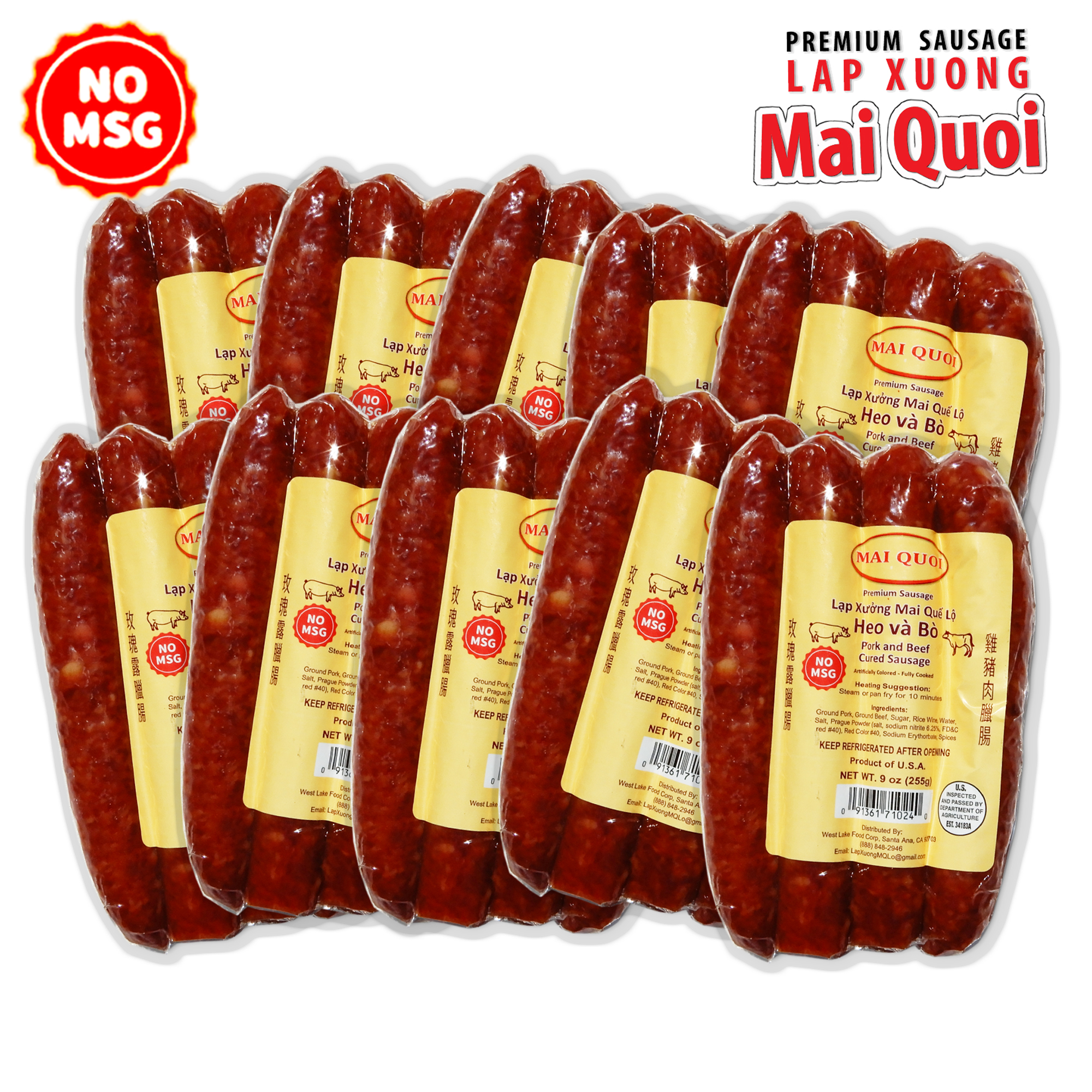 10 packs of Cured Pork Beef Sausage Gourmet gift lap xuong No MSG