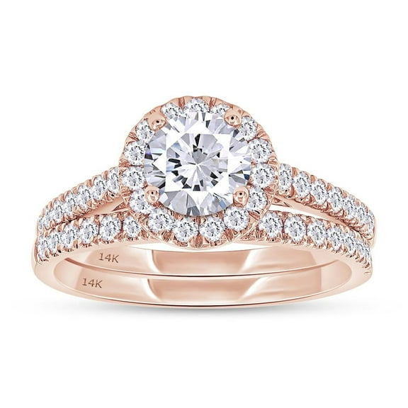 AFFY Halo Engagement Ring Set for Women, 1.00 Carat Round Lab Grown Diamond Wedding Bridal Ring Set In 14K Solid Rose Gold Jewelry Gifts For Her (1.00 Cttw)-10