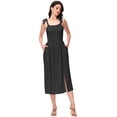 thumbnail image 4 of Women's Boho Summer Sleeveless Tie Straps Square Neck Smocked Split Midi Dress with Pockets, 4 of 6