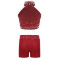 thumbnail image 2 of Haitryli Girls 2 Piece Shiny Gymnastics Outfit Halter Backless Top with Shorts Figure Ice Skating Dance Set for Kids Burgundy 12, 2 of 3