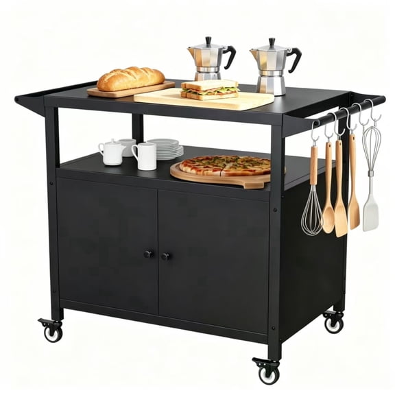Yacona Outdoor Grill Cart with Storage Cabinet, Movable Outdoor Kitchen Island with Brake Wheels, Grill Table for Kitchen Prep