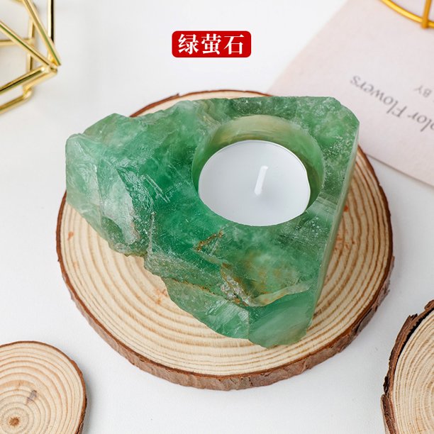 Xiao Hua portavelas de fluorita verde natural - cristal de piedra natural de cuarzo, perfecto para decoración del hogar, fiestas y fiestas, portavelas de piedra natural ideal